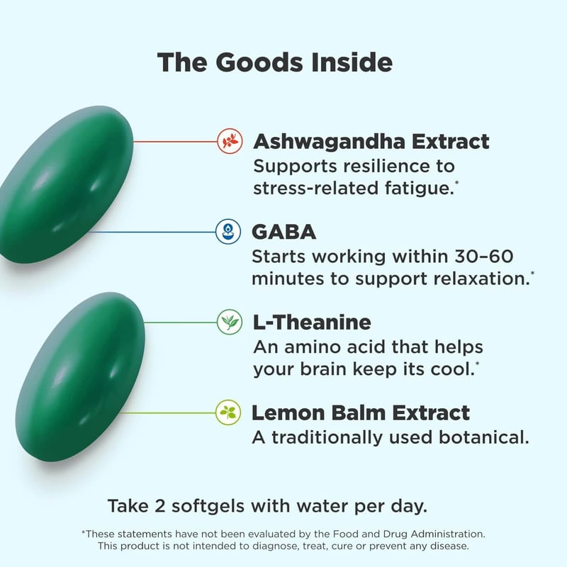 Goodbye Stress Softgels with GABA & Ashwagandha - 60 Ct