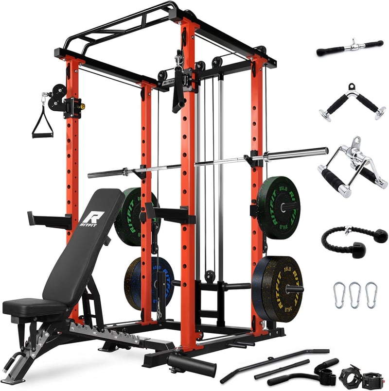 Home Gym Power Cage with LAT Pulldown, 1000LB Squat Rack, ASTM-Certified