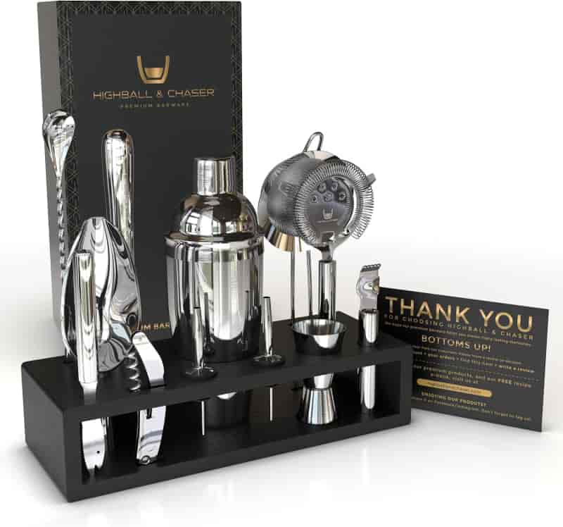 13-Piece Stainless Steel Cocktail Shaker Set with Stand