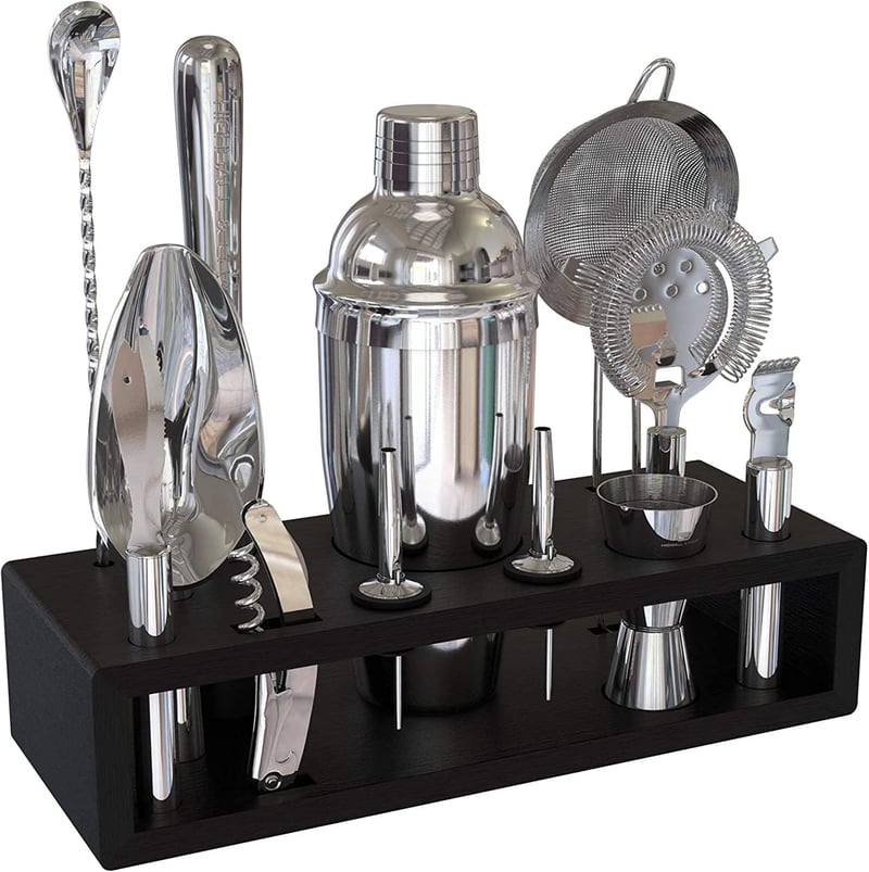 13-Piece Stainless Steel Cocktail Shaker Set with Stand