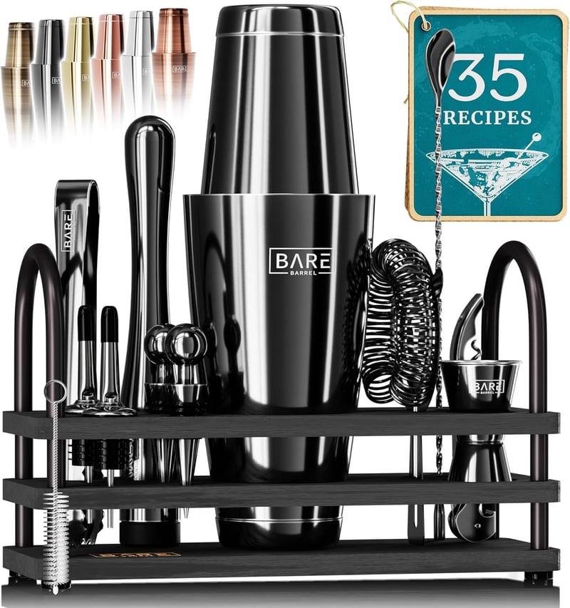 Mixology Cocktail Kit: 14-Piece Black Bartender Set