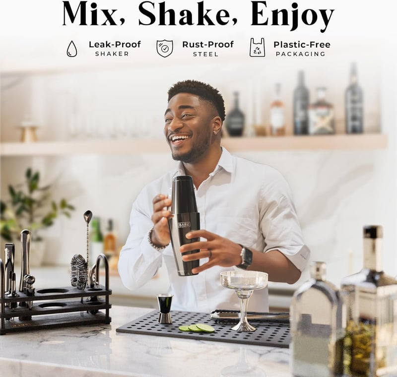 Mixology Cocktail Kit: 14-Piece Black Bartender Set