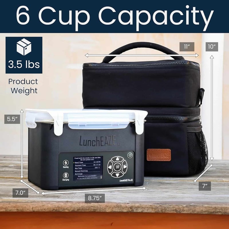 Cordless Heated Lunch Box - 6-Cup, Battery-Powered, Portable