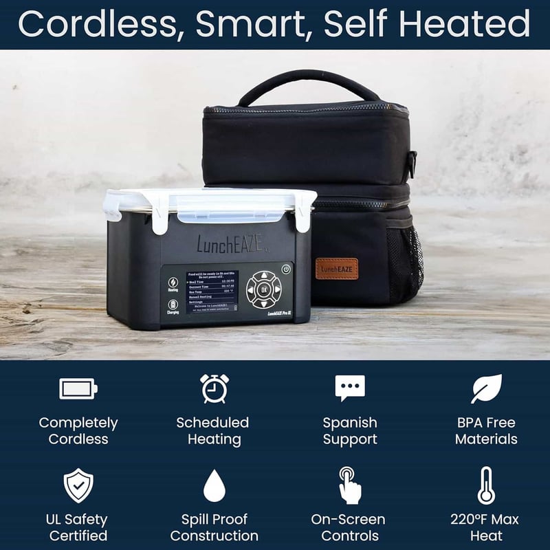 Cordless Heated Lunch Box - 6-Cup, Battery-Powered, Portable