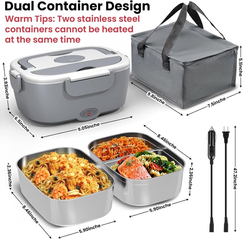Portable Electric Heated Lunch Box, 1.5L Food Warmer for Adults