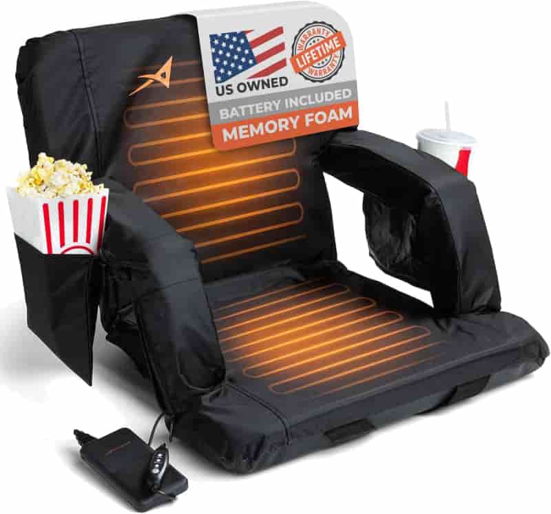Heated Reclining Stadium Seat with Armrests and Cup Holders