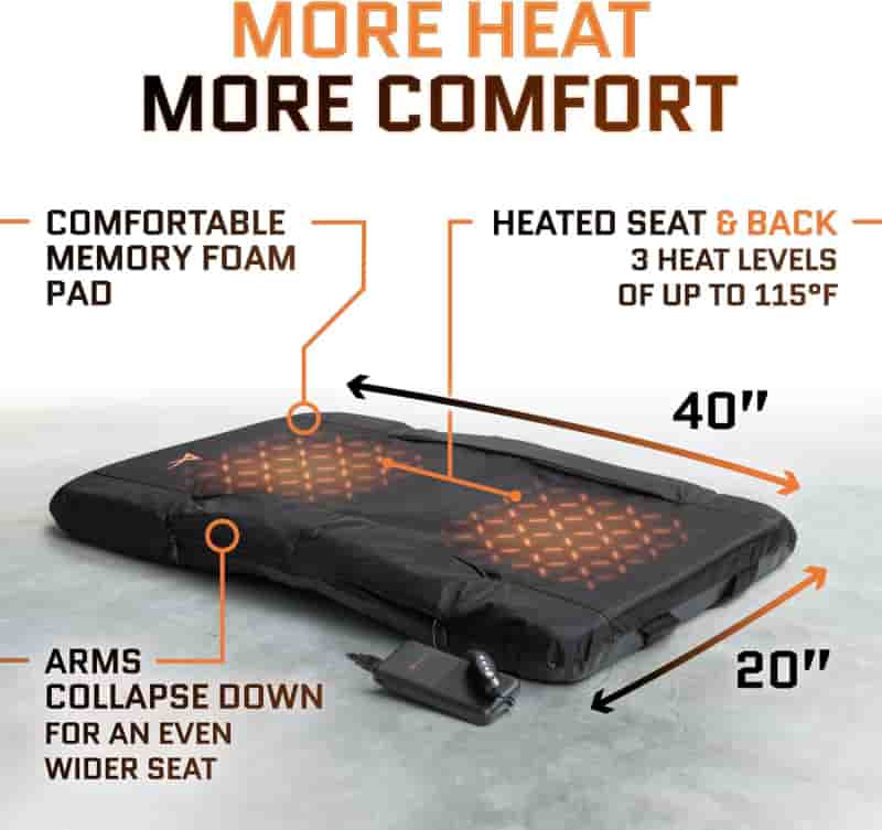Heated Reclining Stadium Seat with Armrests and Cup Holders