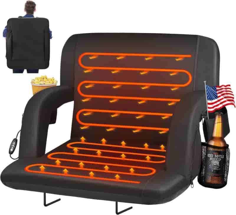 Heated Stadium Seat with Back Support & USB Heat Levels