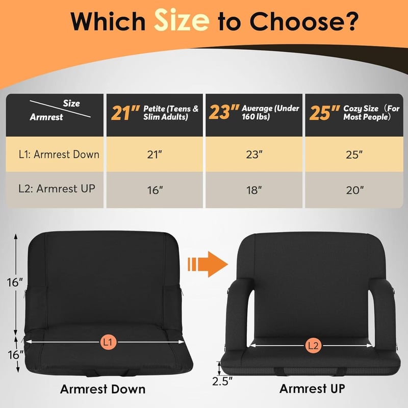 Heated Stadium Seat with Back Support & USB Heat Levels