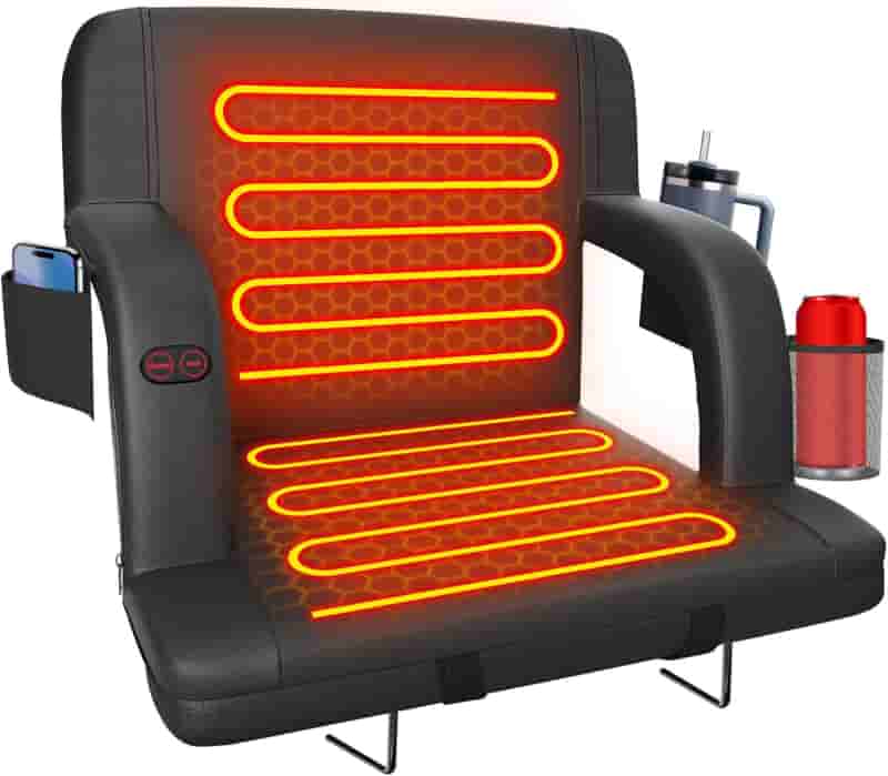 Heated Portable Stadium Seat with Back Support, 3 Heat Levels, Black