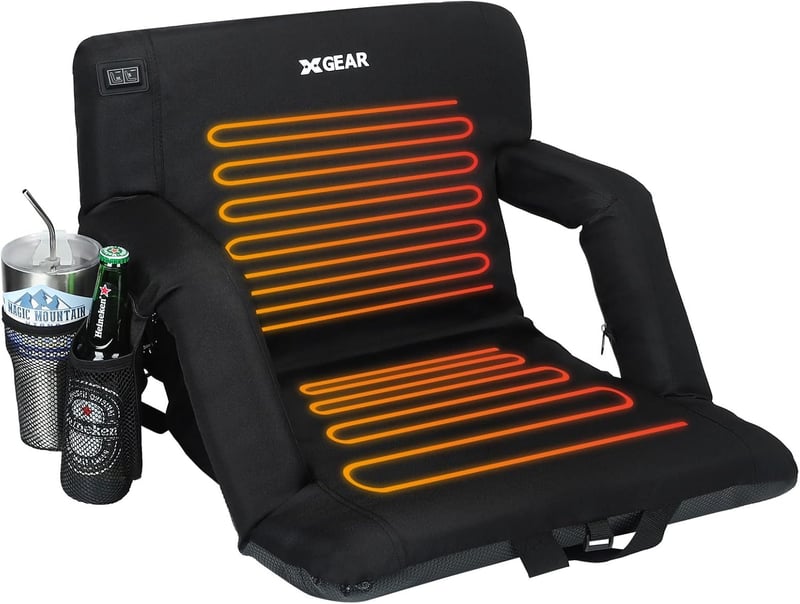 Heated Stadium Seat with Back Support, 6-Position Recliner