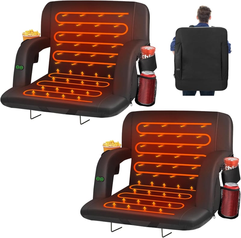 Heated Stadium Seats with Back Support & 5 Pockets, Portable