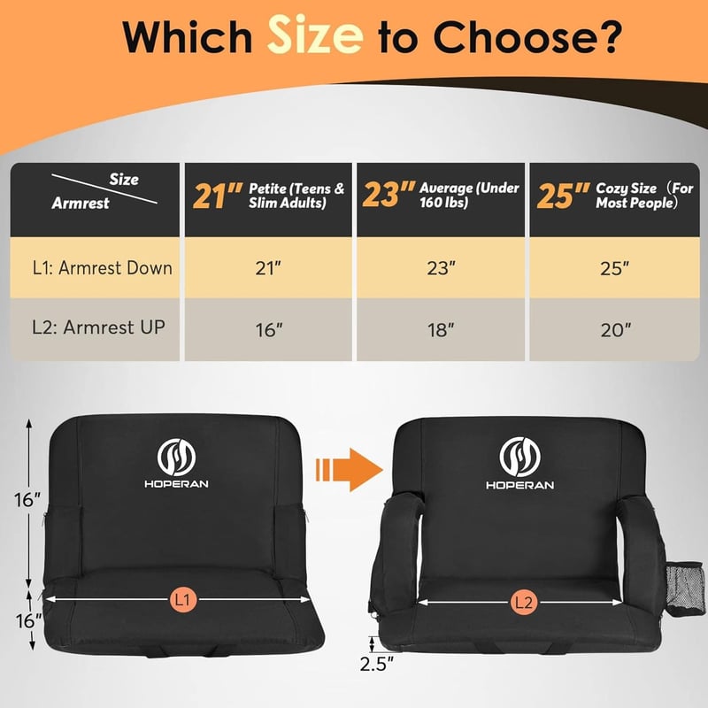 Heated Stadium Seat with Back Support and USB Heating, Portable