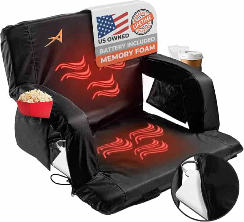 Heated Stadium Seat with USB, Back Support, and Cup Holder (26