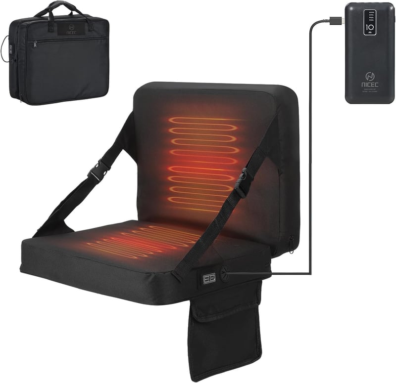 Heated Stadium Seat with Back, Foldable, Includes Power Bank