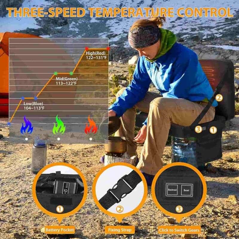 Heated Stadium Seat with Back, Foldable, Includes Power Bank