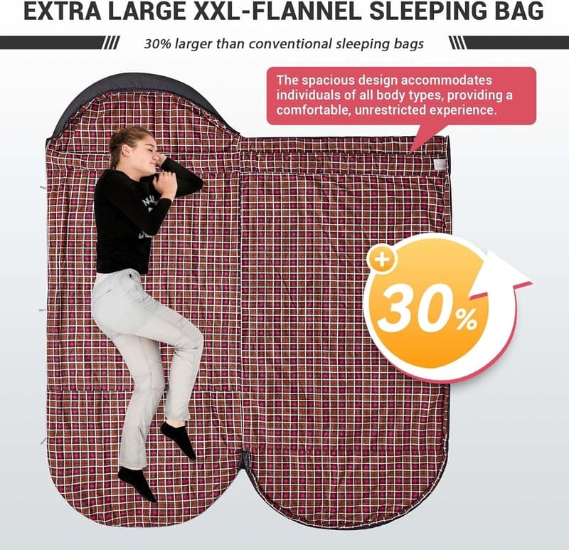 Cold Weather XL Waterproof Flannel Sleeping Bag for Camping