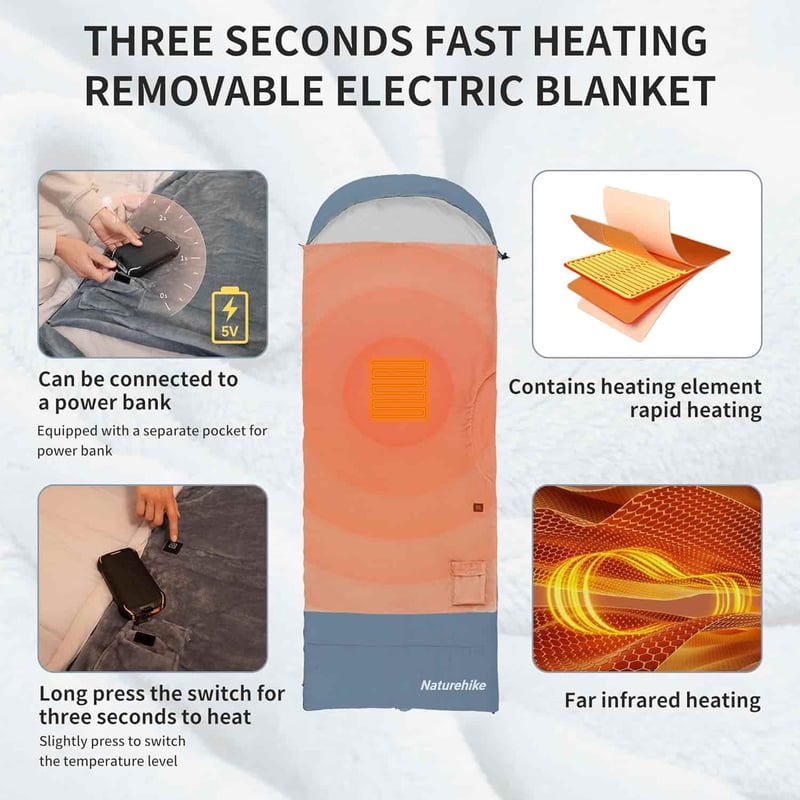Cold Weather Heated Sleeping Bag with USB Heating for Camping