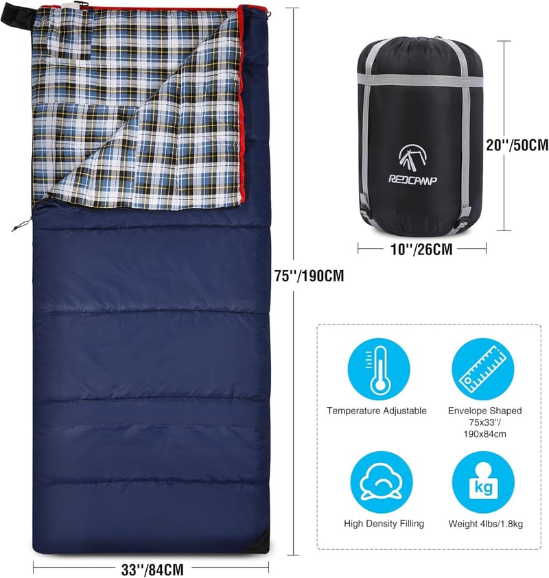 Cold Weather Cotton Flannel Sleeping Bag for Adults, 2-4 lbs Filling