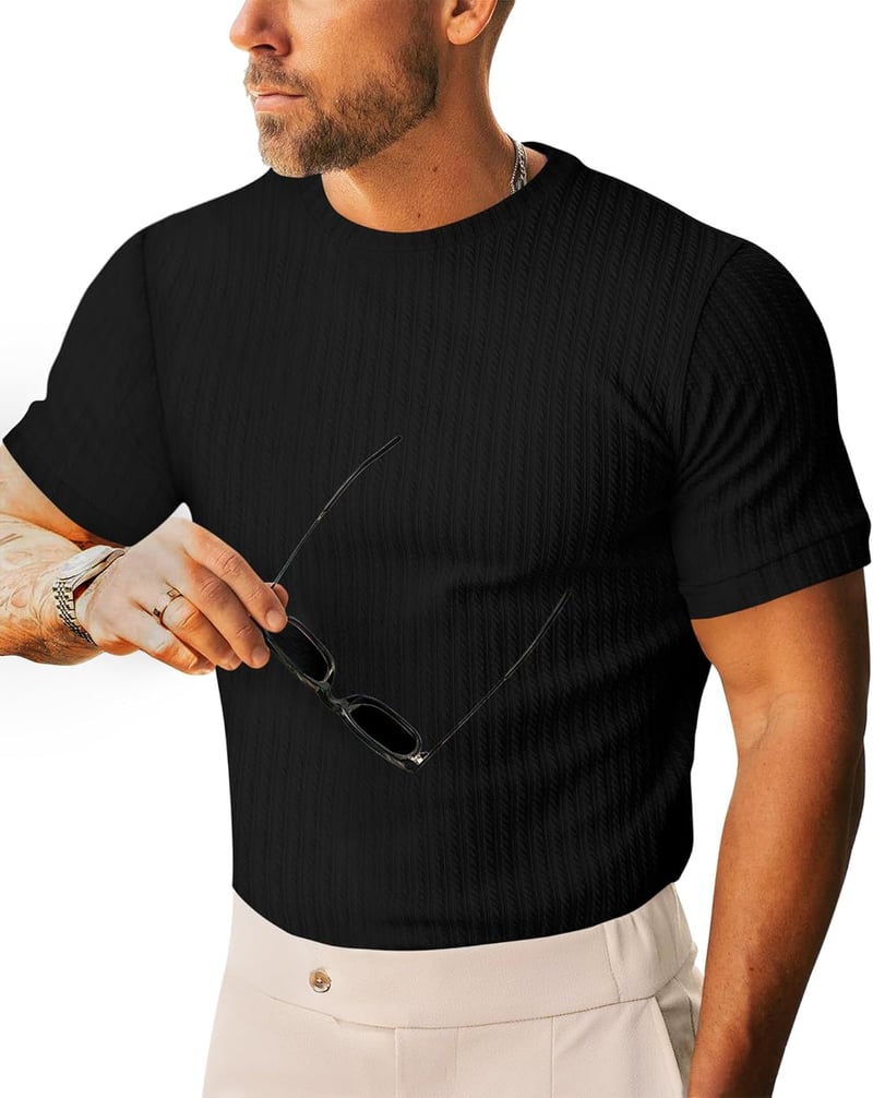 Men's Slim Fit Ribbed Knit Crew Neck T-Shirt