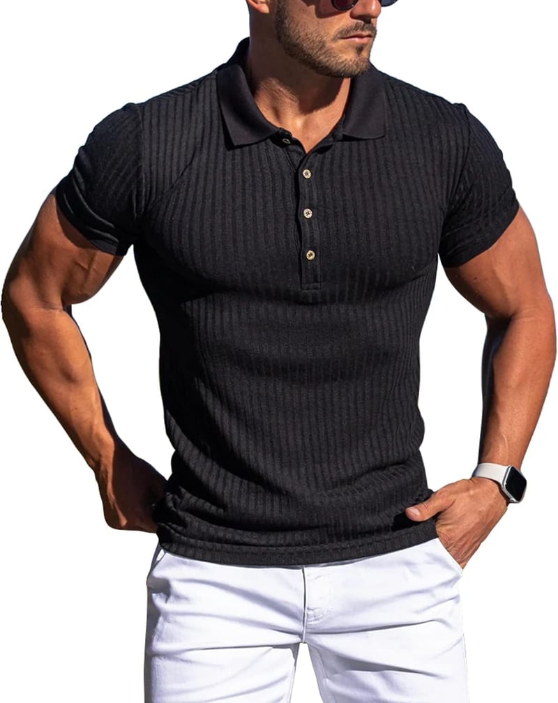 Slim Fit Men's Textured Knit Polo Shirt - Short Sleeve