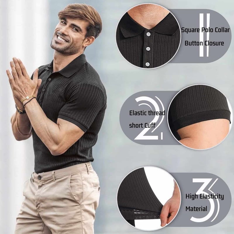 Slim Fit Men's Textured Knit Polo Shirt - Short Sleeve