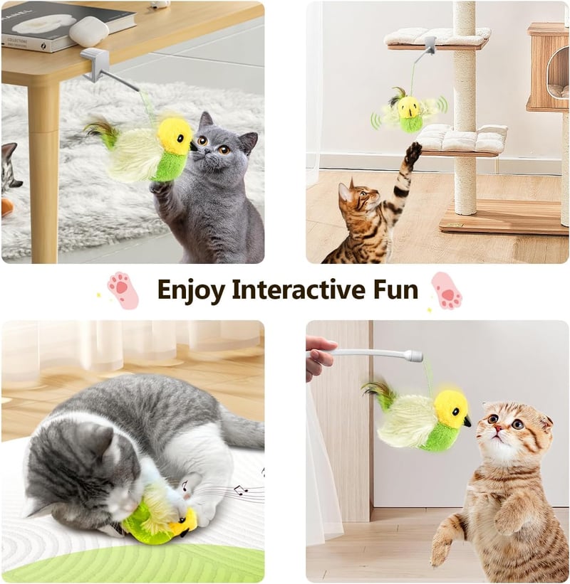 Interactive Cat Toy - Flying Bird with Catnip & Chirping Sound