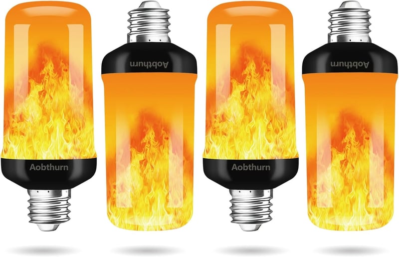 Halloween LED Flame Bulbs, 4 Modes, E26 Base, Gravity Sensor (4-Pack)