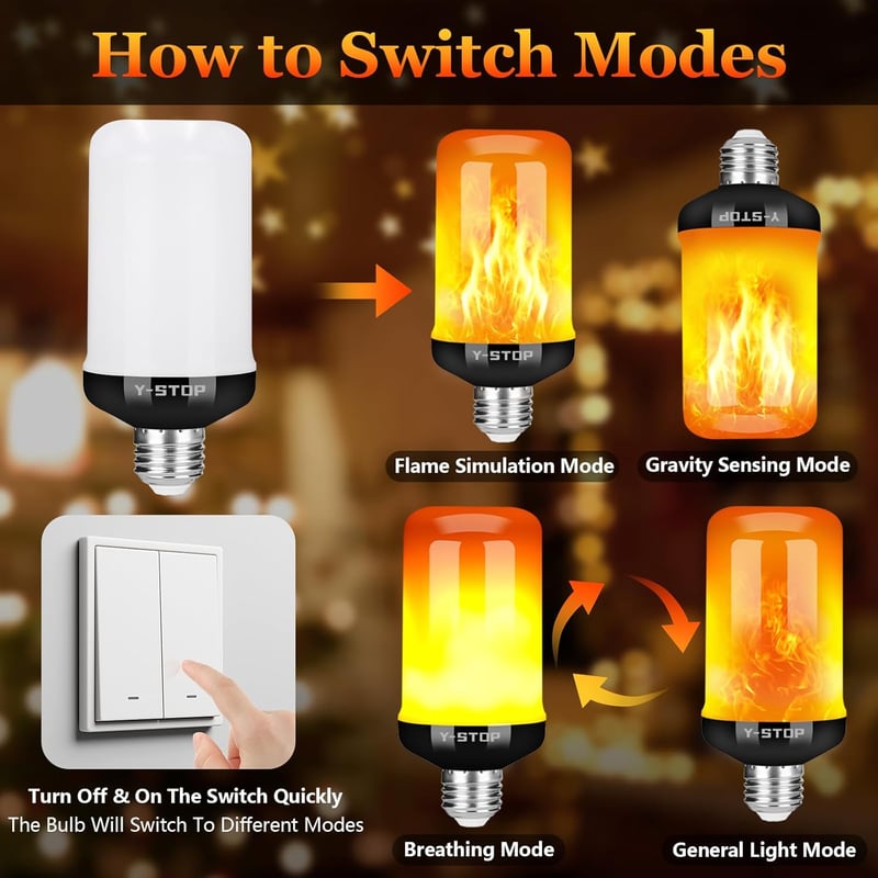 LED Flame Light Bulbs, Flickering E26 Base for Halloween Decor (2-Pack)