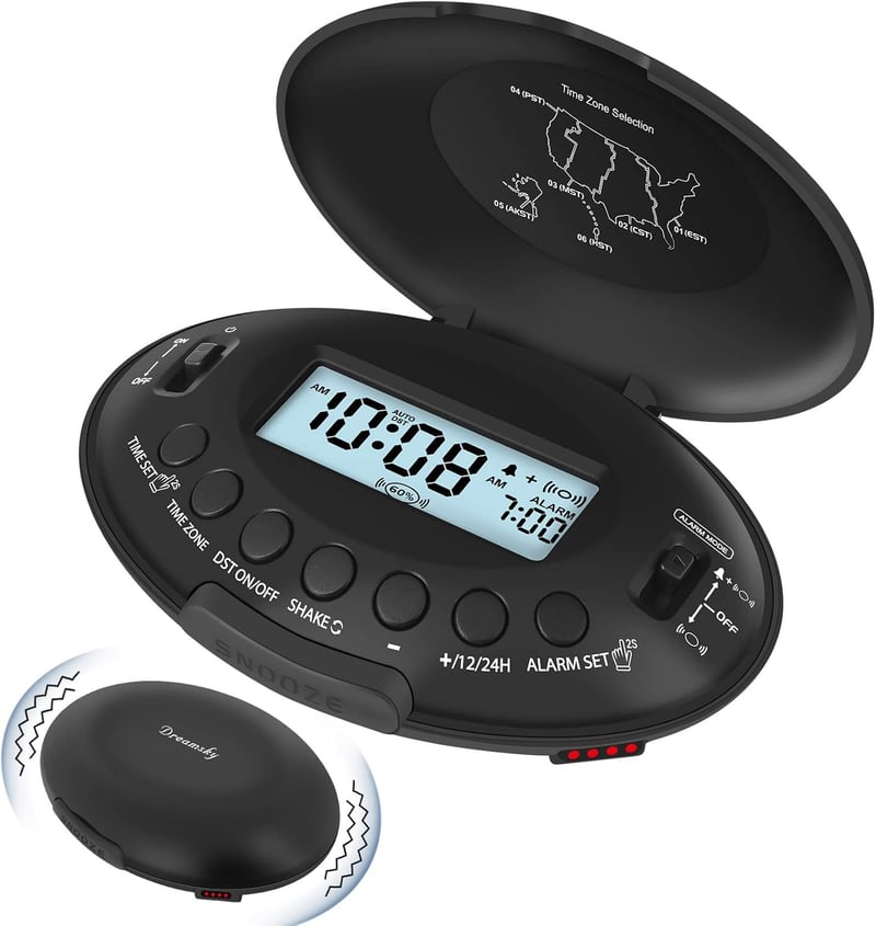 Vibrating Alarm Clock for Heavy Sleepers with Auto DST