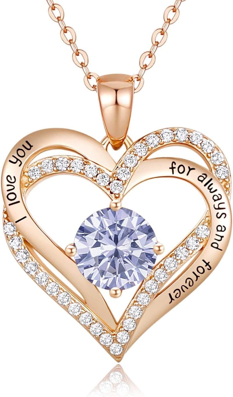 Wedding Anniversary S925 Silver Birthstone Heart Necklace for Women