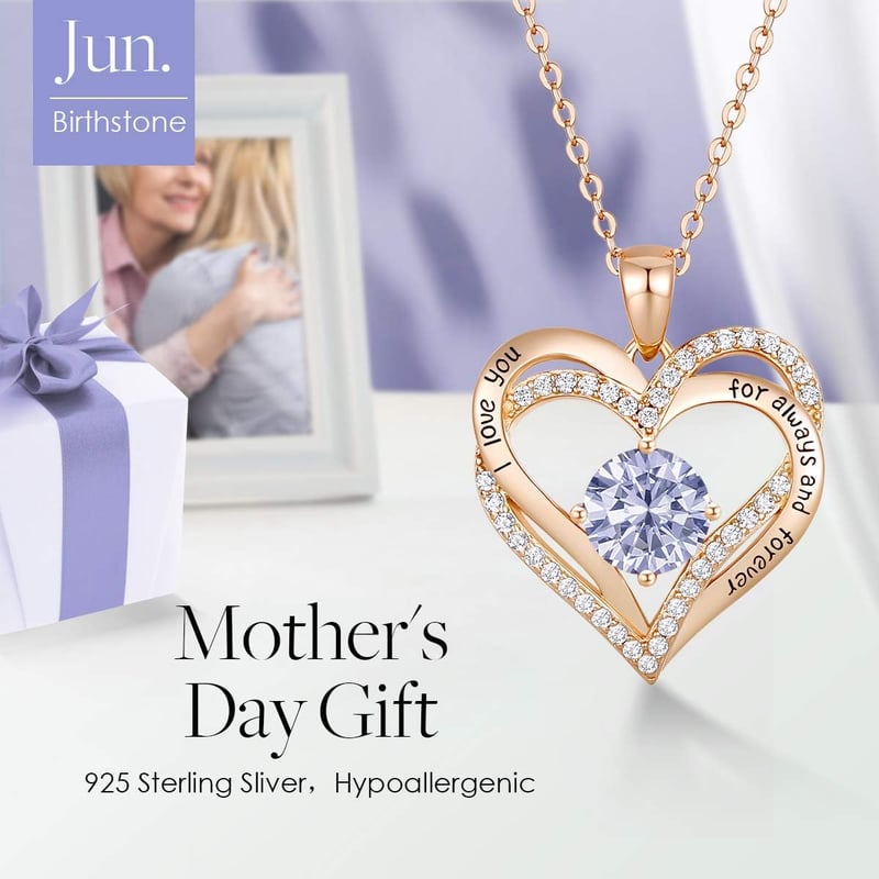 Wedding Anniversary S925 Silver Birthstone Heart Necklace for Women