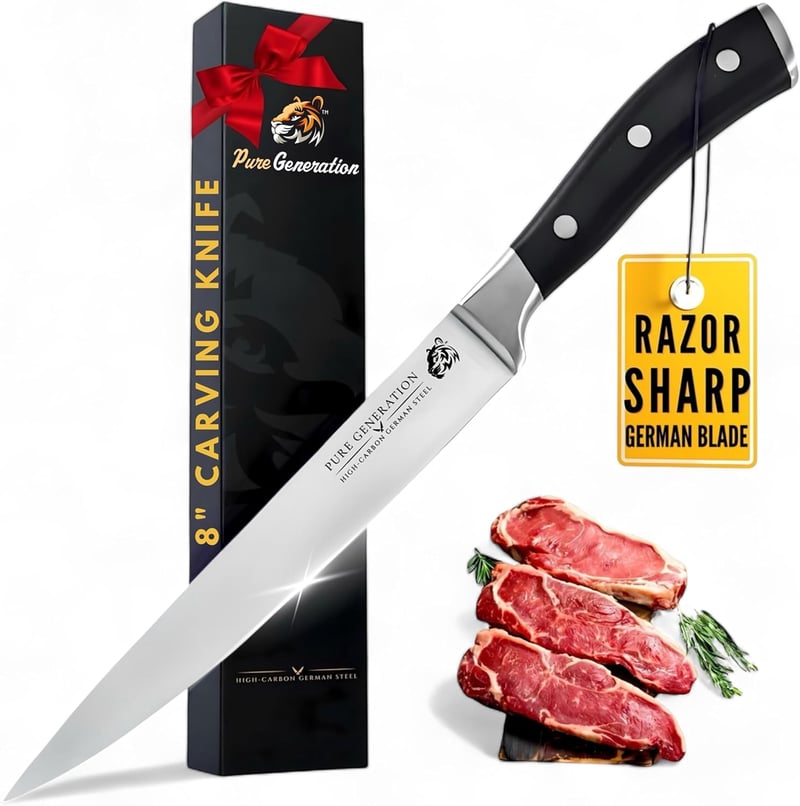 Carving Knife - Razor Sharp German Steel with Ergonomic Handle