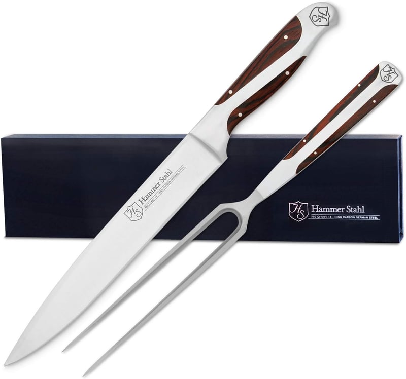 Carving Knife & Fork Set with Pakkawood Handle