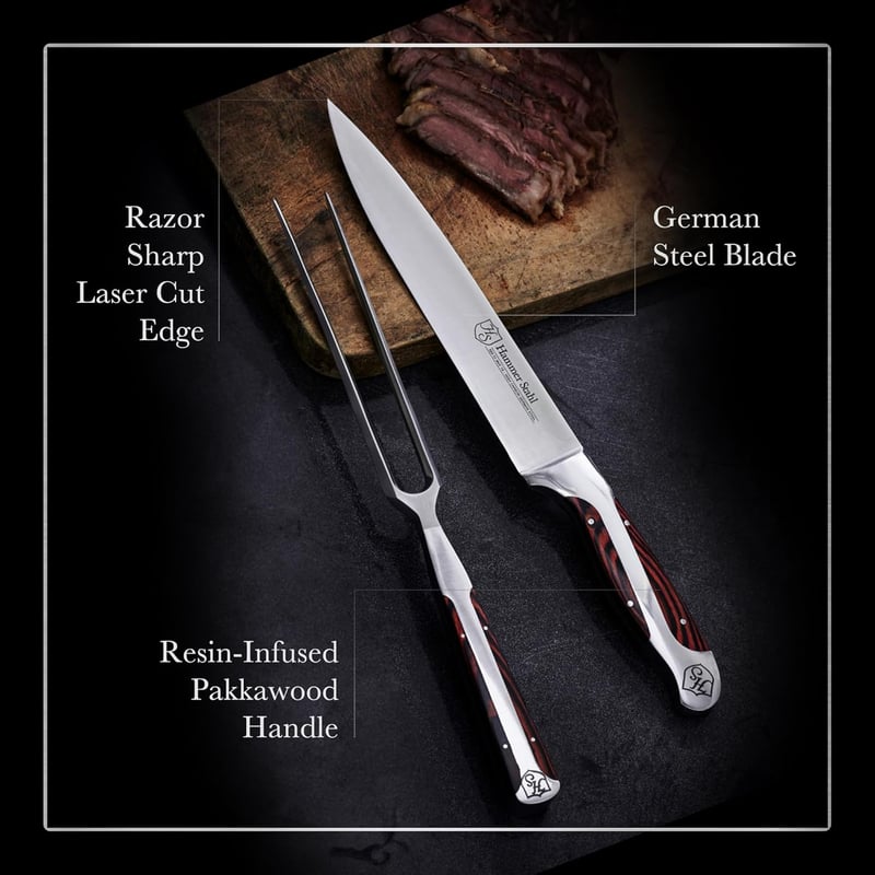 Carving Knife & Fork Set with Pakkawood Handle