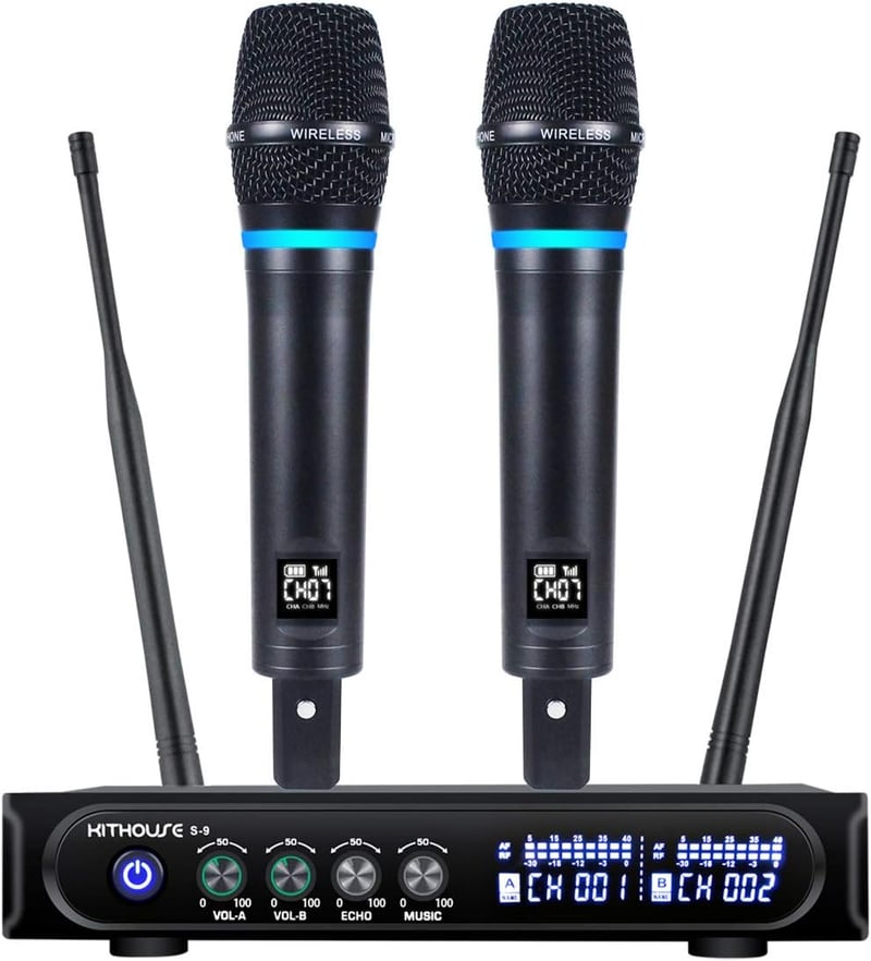Wireless Dual UHF Microphone System with Bluetooth, 200FT Range