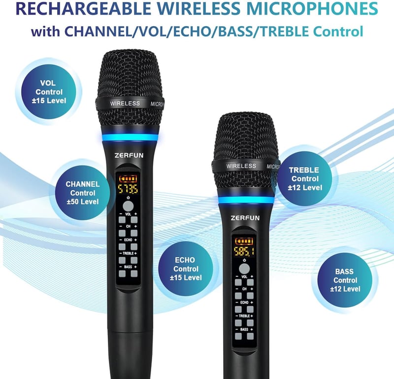 Karaoke Dual Wireless Microphones with Echo & Volume Control