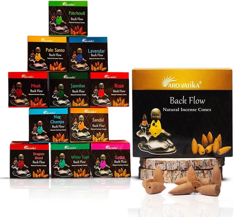 Backflow Incense Cones Pack – 12 Assorted Fragrances, 32mm, 18-Min Burn