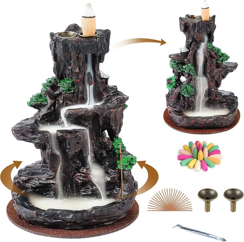 Waterfall Incense Burner with 120 Cones & 30 Sticks for Home