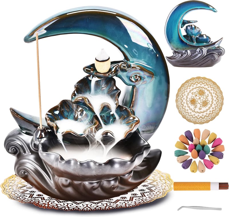 Handmade Ceramic Backflow Incense Holder with 100 Cones