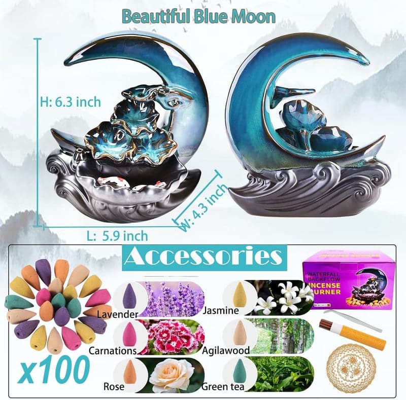 Handmade Ceramic Backflow Incense Holder with 100 Cones