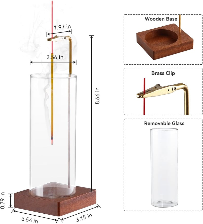 Incense Stick Holder with Glass Ash Catcher for Meditation & Home Decor