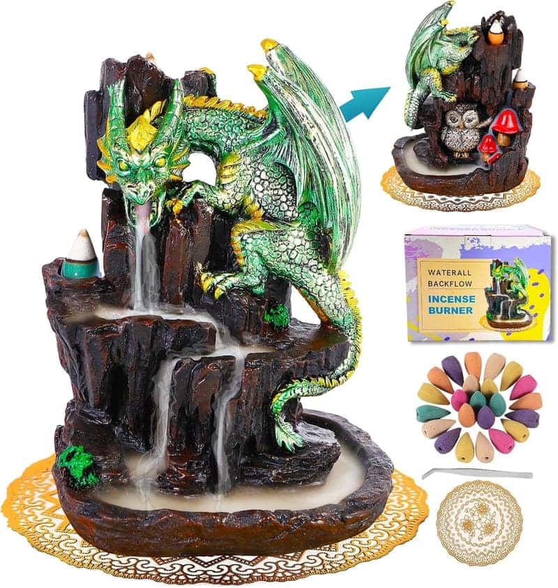Dragon Backflow Double-Sided Incense Burner with Cones (Green)