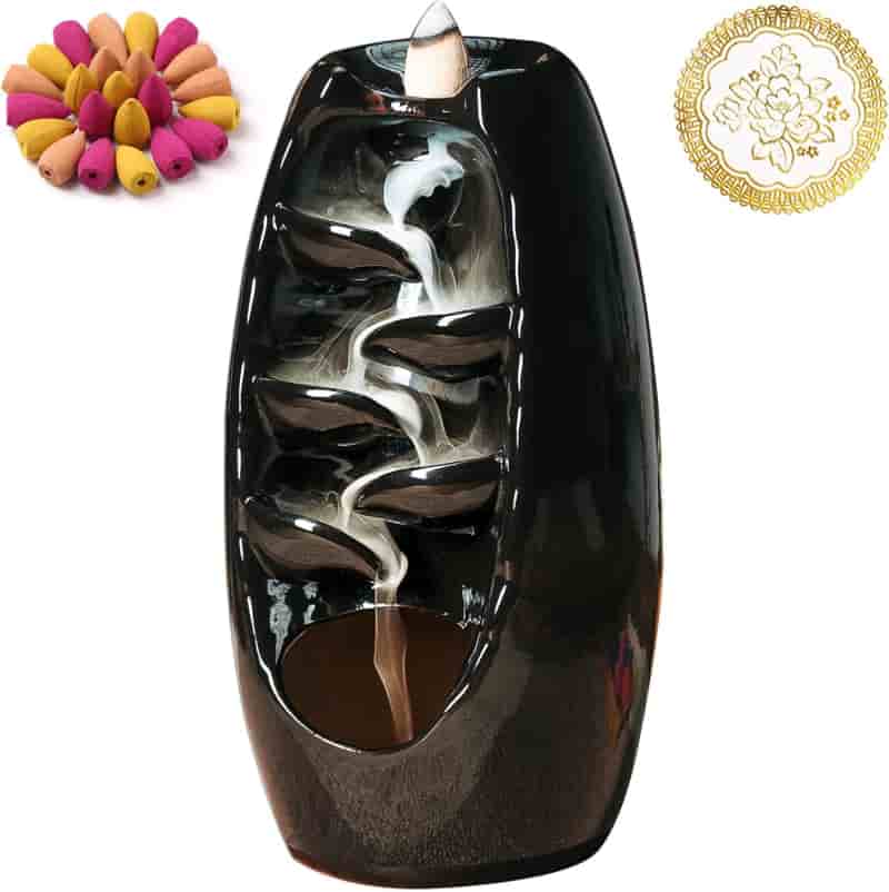 Ceramic Waterfall Incense Burner with 120 Cones - Black Zen Decor