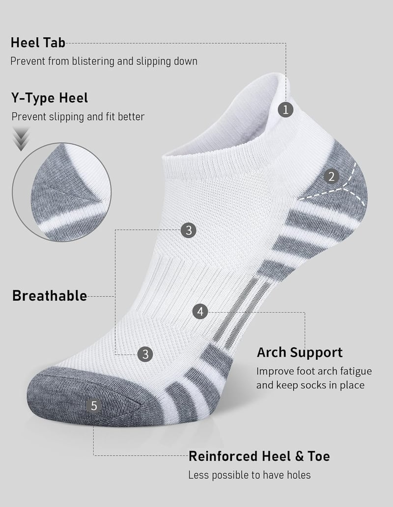 Athletic Low-Cut Running Socks - Cushioned & Breathable (6 Pairs)