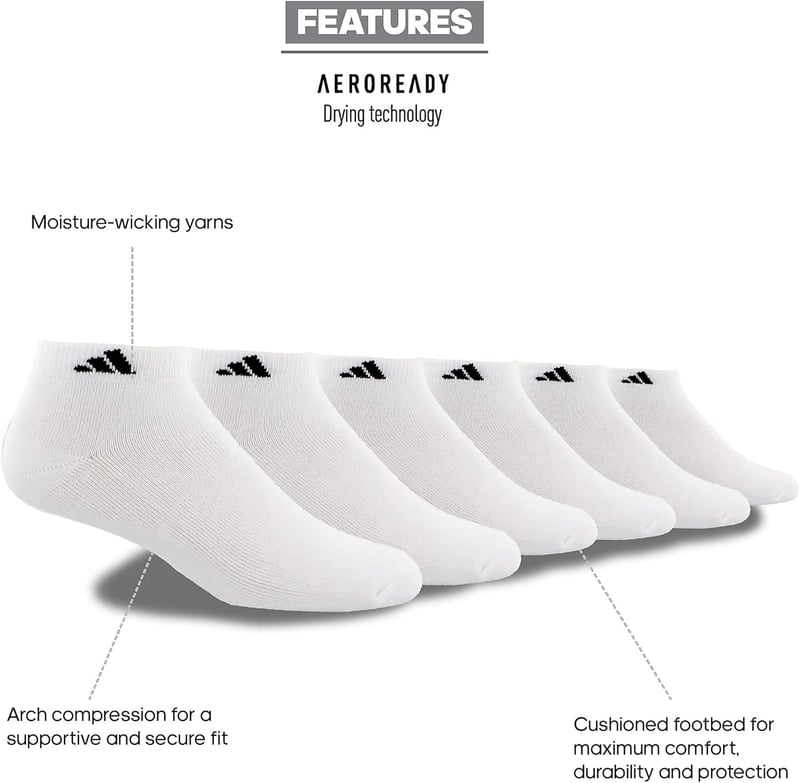 Men's Cushioned Athletic Socks with Arch Support, 6-Pack