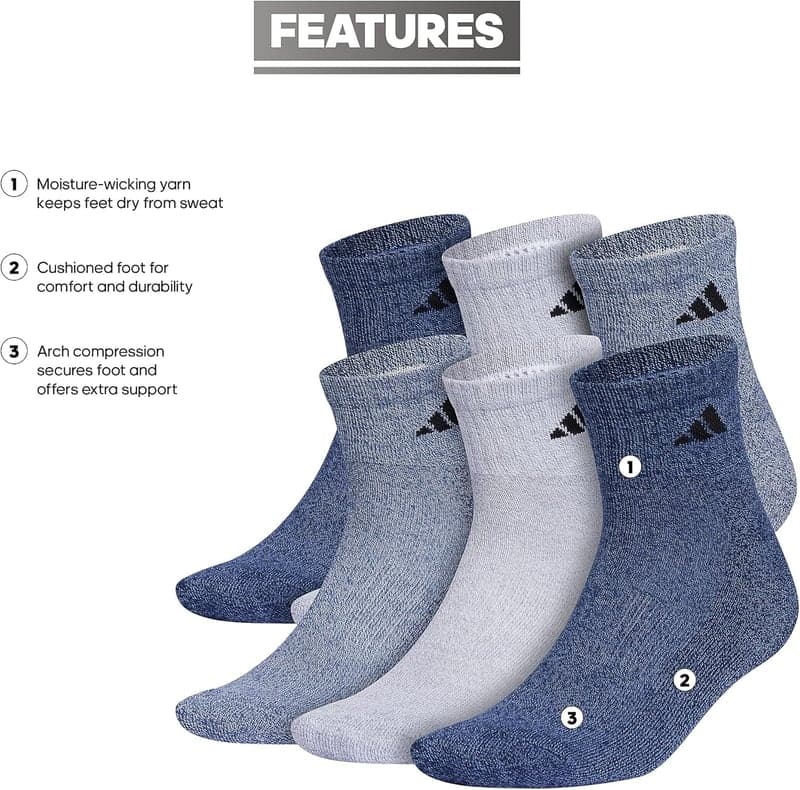 Men's Athletic Ankle Socks, Cushioned 6-Pack with Arch Support