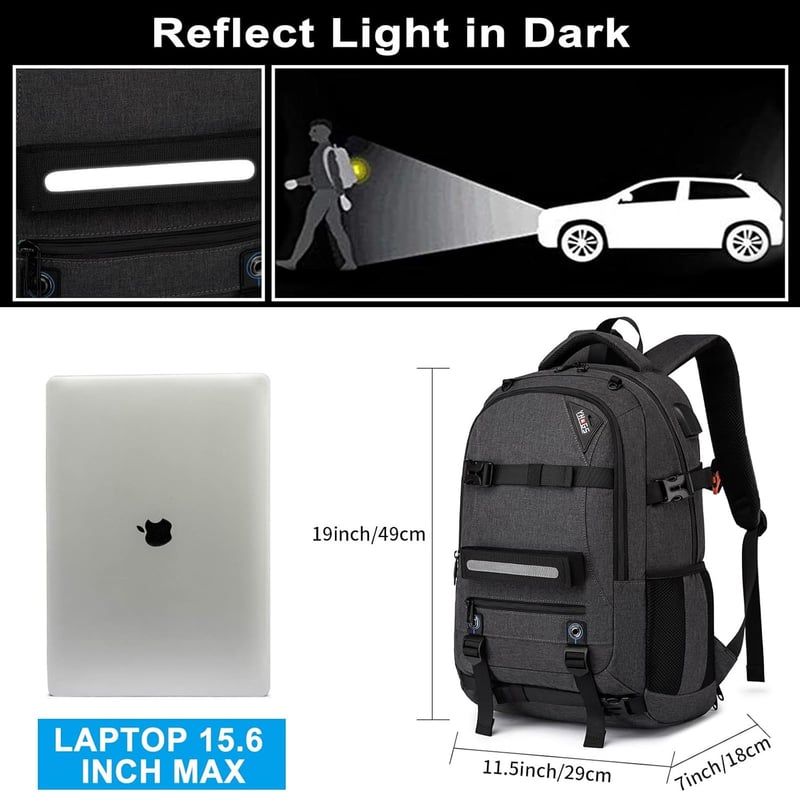 Business Travel Backpack with USB Port & Anti-Theft Lock (Dark Grey)