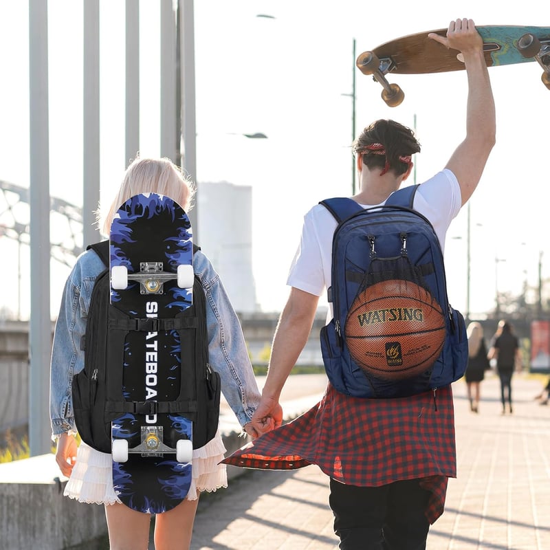 Sports Travel Skateboard Backpack with USB Port, Fits 17.3
