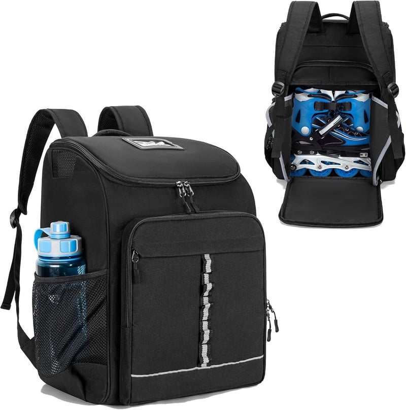 Skate Bag with Helmet Pocket & Padded Straps for Gear, Black